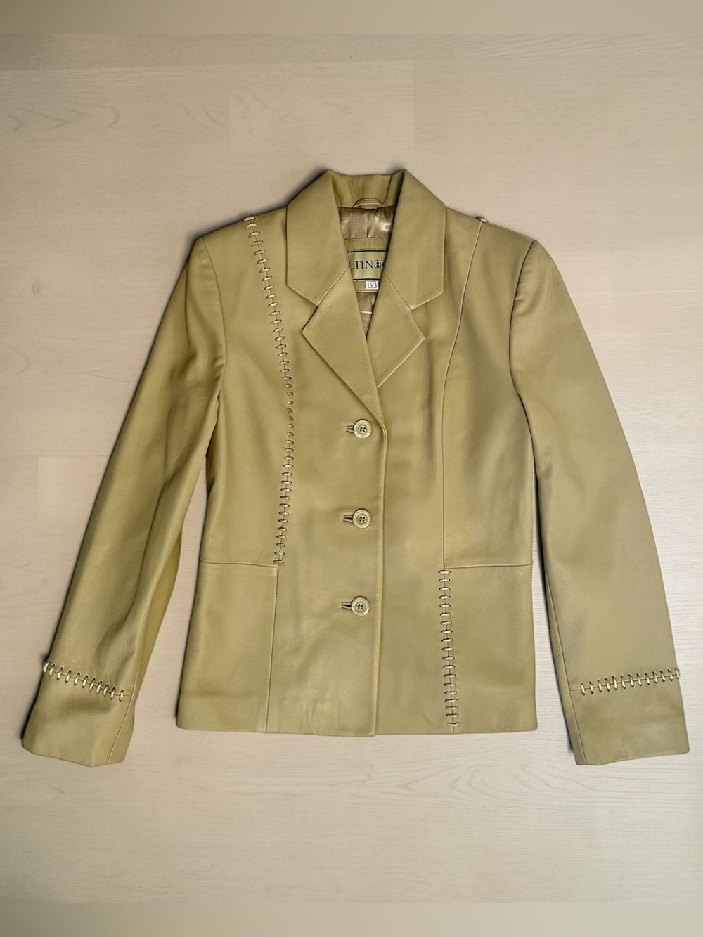 Tailored Tan Colored Leather Blazer with Whipstitch Detail